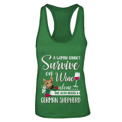 A Woman Can't Survive On Wine Alone German Shepherd Dog-T-Shirt & Tank Top-Women's Ideal Racerback Tank-Kelly Green