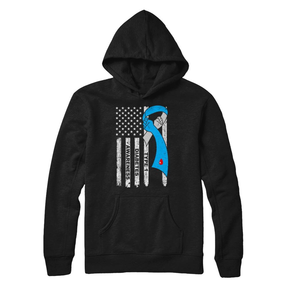 Type 1 Diabetes Awareness Support T1D Flag Ribbon-T-Shirt & Hoodie-Pullover Hoodie-Black
