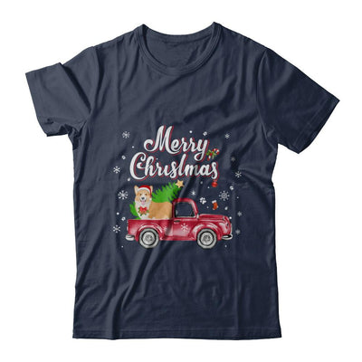 Corgi Retriever Rides Red Truck Christmas Pajama-T-Shirt & Sweatshirt-Classic T-Shirt-Navy
