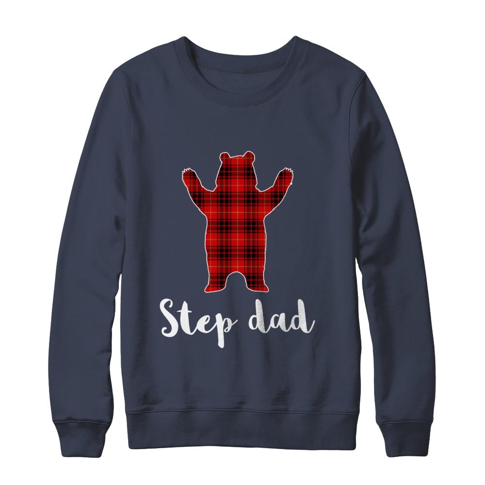 Red Step Dad Bear Buffalo Plaid Family Christmas Pajamas-T-Shirt & Sweatshirt-Crewneck Sweatshirt-Navy