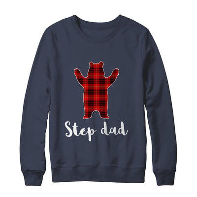 Red Step Dad Bear Buffalo Plaid Family Christmas Pajamas-T-Shirt & Sweatshirt-Crewneck Sweatshirt-Navy