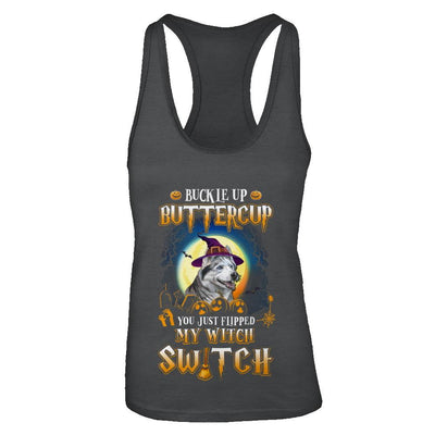 Buckle Up Buttercup Halloween Witch Husky Costume-T-Shirt & Tank Top-Women's Ideal Racerback Tank-Black