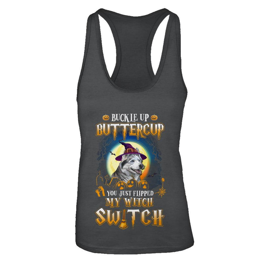 Buckle Up Buttercup Halloween Witch Husky Costume-T-Shirt & Tank Top-Women's Ideal Racerback Tank-Black