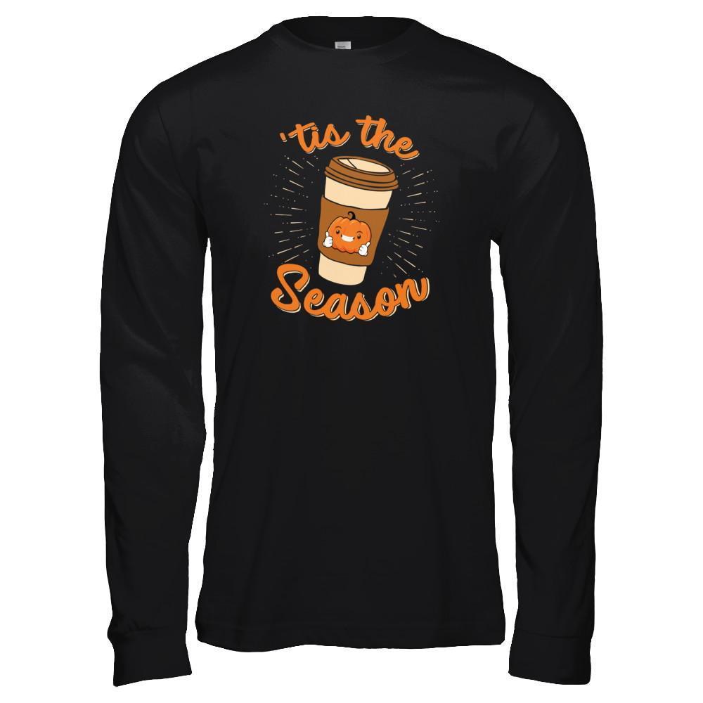 Autumn Fall Pumpkin Spice Coffee Tis The Season Mom-T-Shirt & Tank Top-Long Sleeve T-Shirt-Black