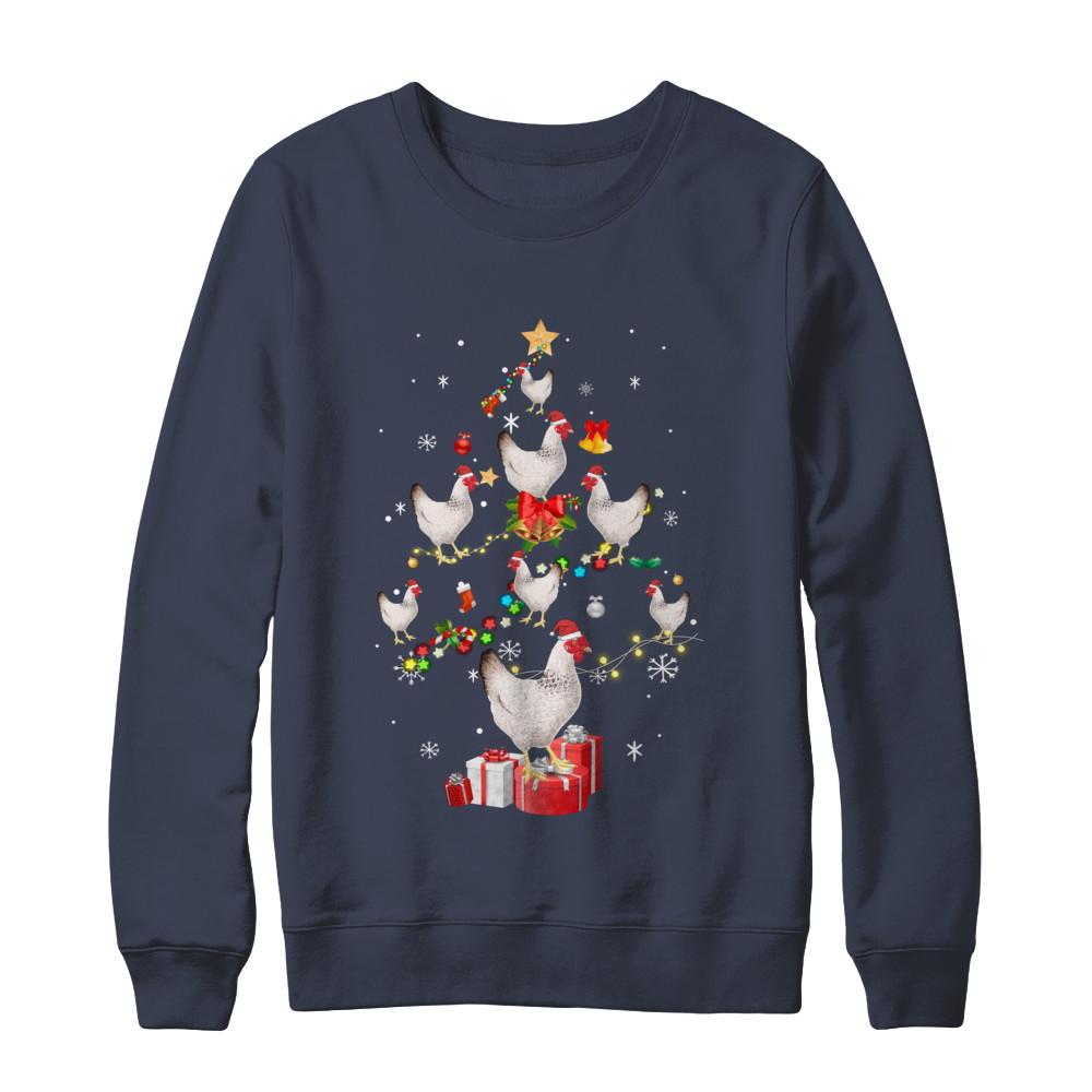 Farmer Chicken Christmas Tree Decor Xmas Gift-T-Shirt & Sweatshirt-Crewneck Sweatshirt-Navy