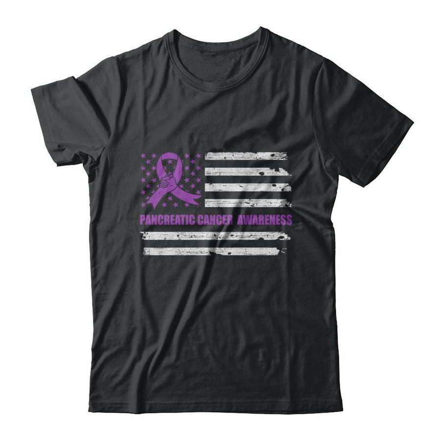 Purple Ribbon Pancreatic Cancer Awareness US Flag-T-Shirt & Hoodie-Classic T-Shirt-Black
