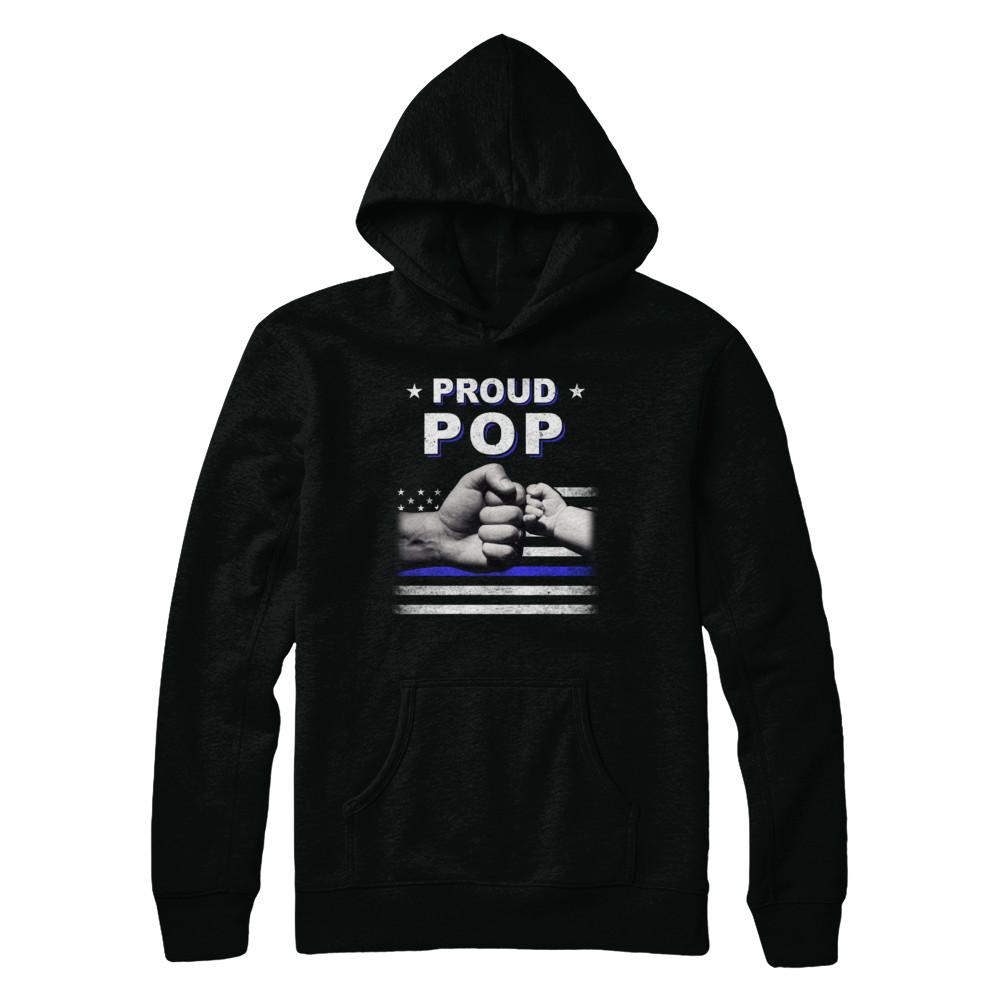 Proud Pop Police Thin Blue Line Flag Fathers Day-T-Shirt & Hoodie-Pullover Hoodie-Black