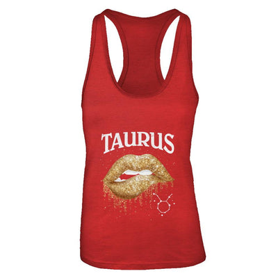 Taurus Zodiac April May Birthday Gift Golden Lipstick-T-Shirt & Tank Top-Women's Ideal Racerback Tank-Red