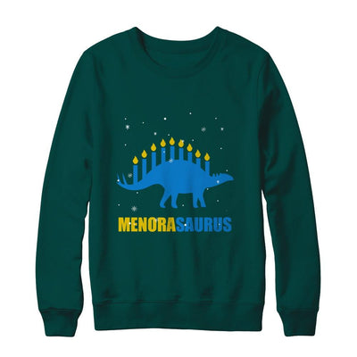 Funny Hanukkah Dinosaur Menorah Stegosaurus Menorasaurus-T-Shirt & Sweatshirt-Crewneck Sweatshirt-Deep Forest