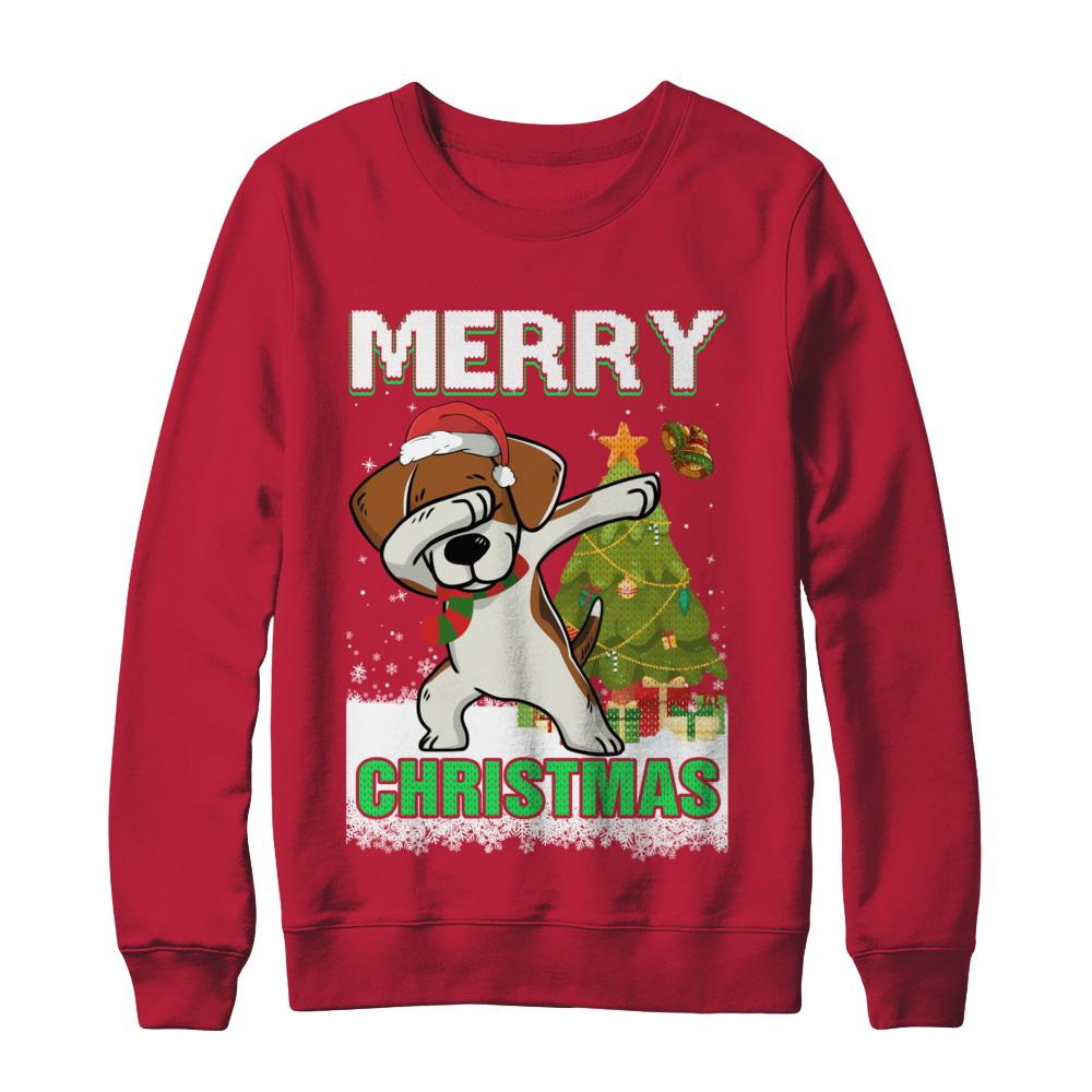 Cute Beagle Claus Merry Christmas Ugly Sweater-T-Shirt & Sweatshirt-Crewneck Sweatshirt-Red