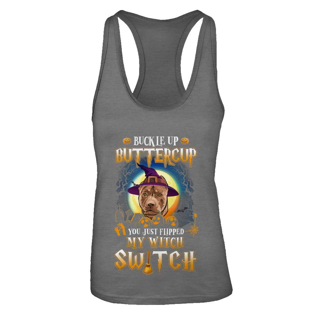 Buckle Up Buttercup Halloween Witch Pit bull Costume-T-Shirt & Tank Top-Women's Ideal Racerback Tank-Dark Grey