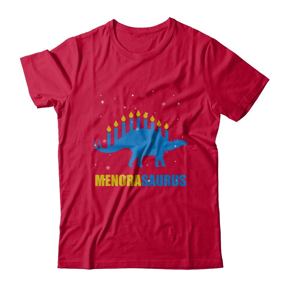 Funny Hanukkah Dinosaur Menorah Stegosaurus Menorasaurus-T-Shirt & Sweatshirt-Classic T-Shirt-Red