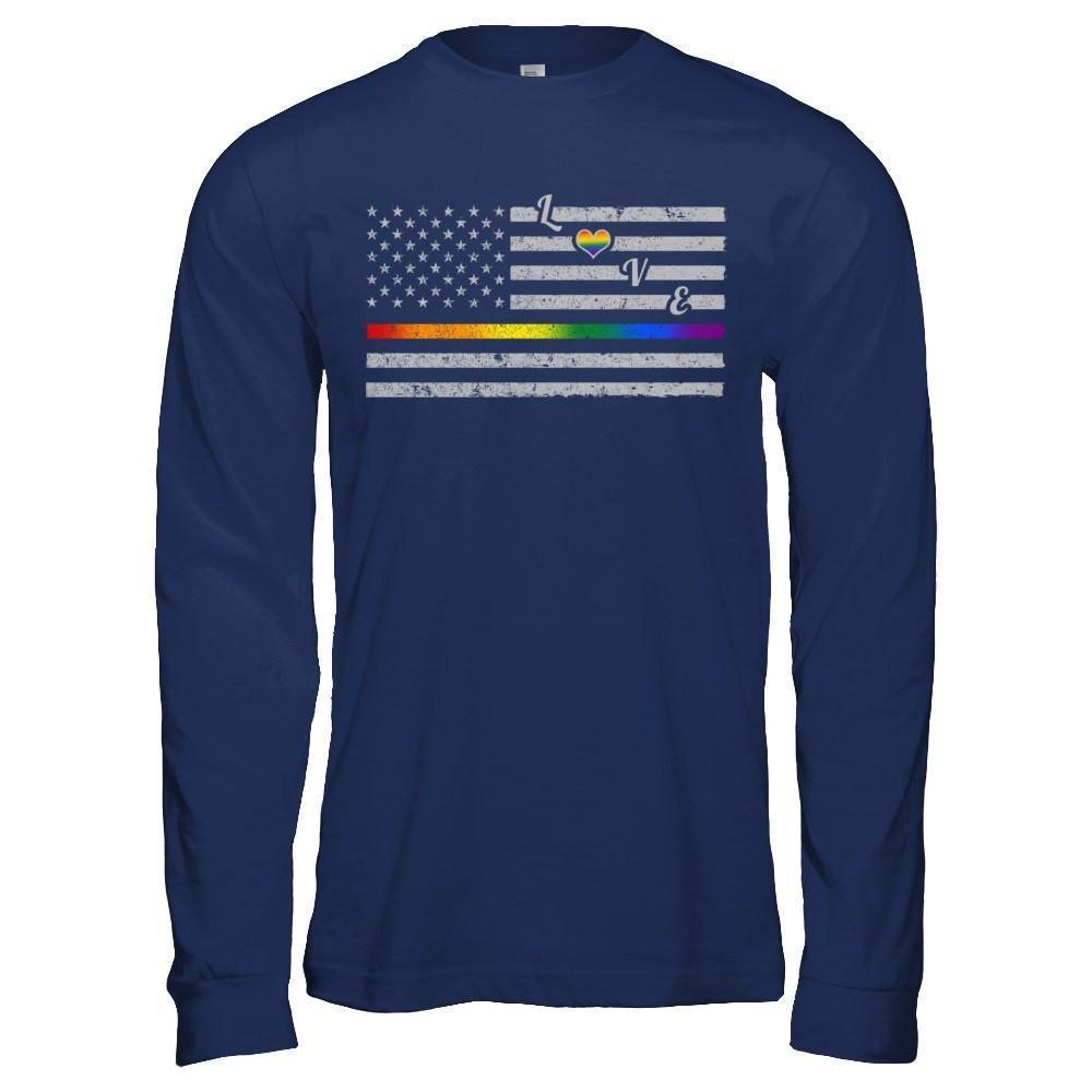 Love Rainbow Heart Flag Lesbian Gay Pride Lgbt-T-Shirt & Hoodie-Long Sleeve T-Shirt-Navy