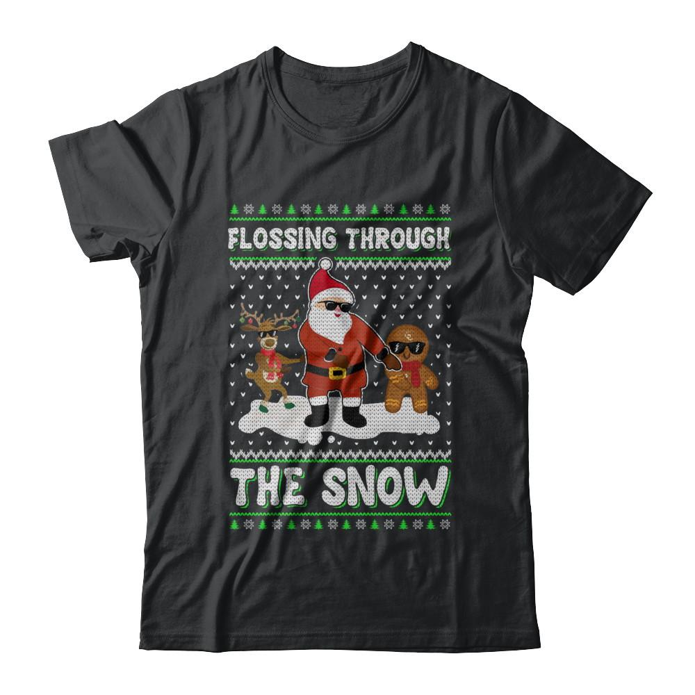 Flossing Through The Snow Santa Ugly Christmas Sweater-T-Shirt & Sweatshirt-Classic T-Shirt-Black