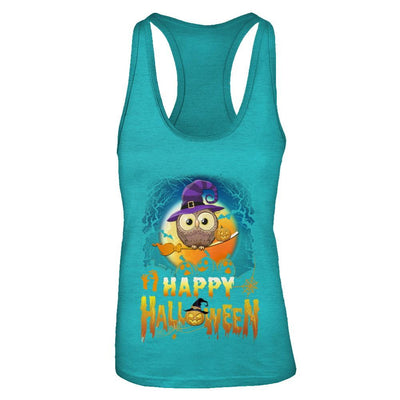 Happy Halloween Owl Witch-T-Shirt & Tank Top-Women's Ideal Racerback Tank-Tahiti Blue