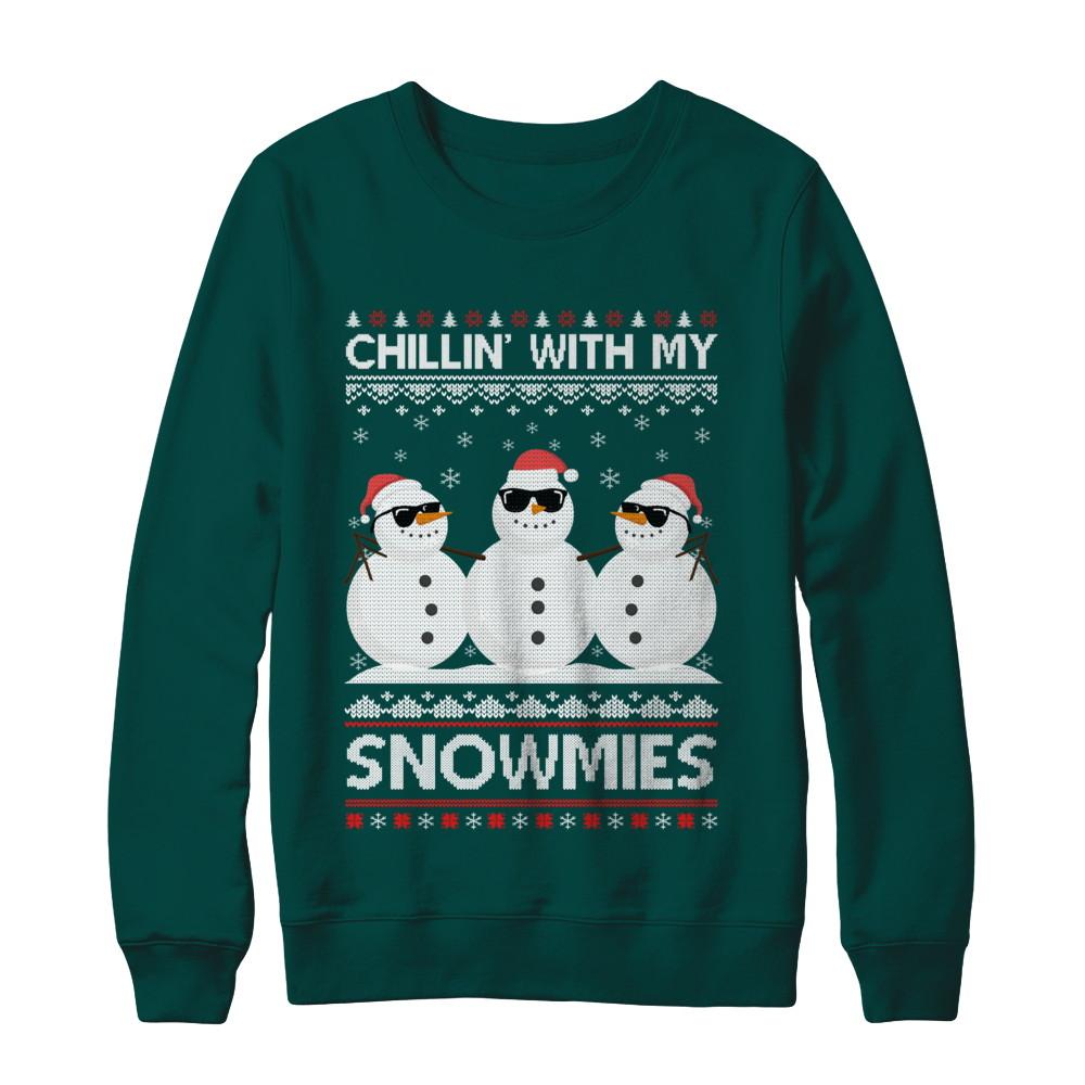 Chillin With My Snowmies Ugly Christmas Sweater-T-Shirt & Sweatshirt-Crewneck Sweatshirt-Deep Forest