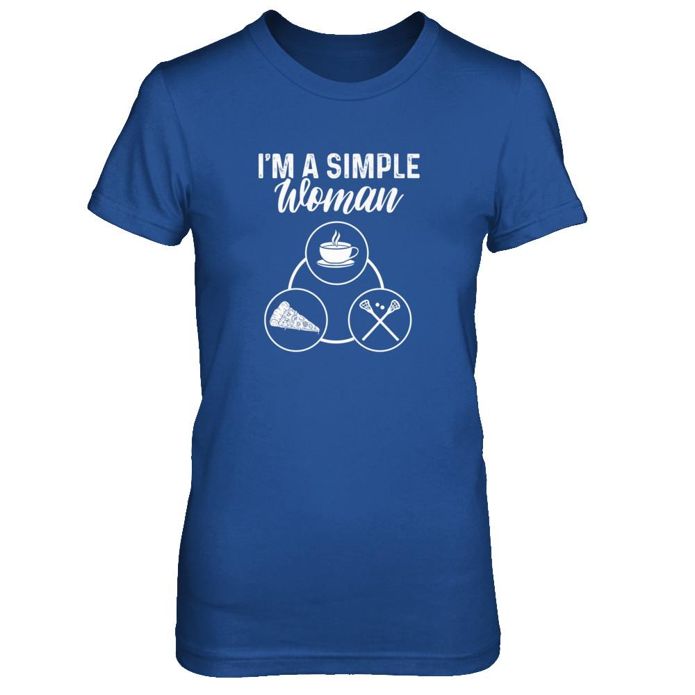 I'm A Simple Woman Coffee Pizza Lacrosse-T-Shirt & Tank Top-Women's T-Shirt-Royal