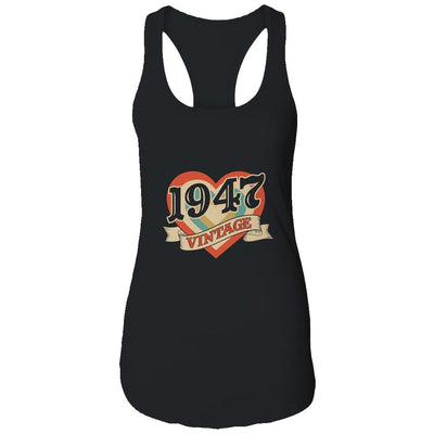 74th Birthday Gifts Classic Retro Heart Vintage 1947-T-Shirt & Tank Top-Women's Ideal Racerback Tank-Black