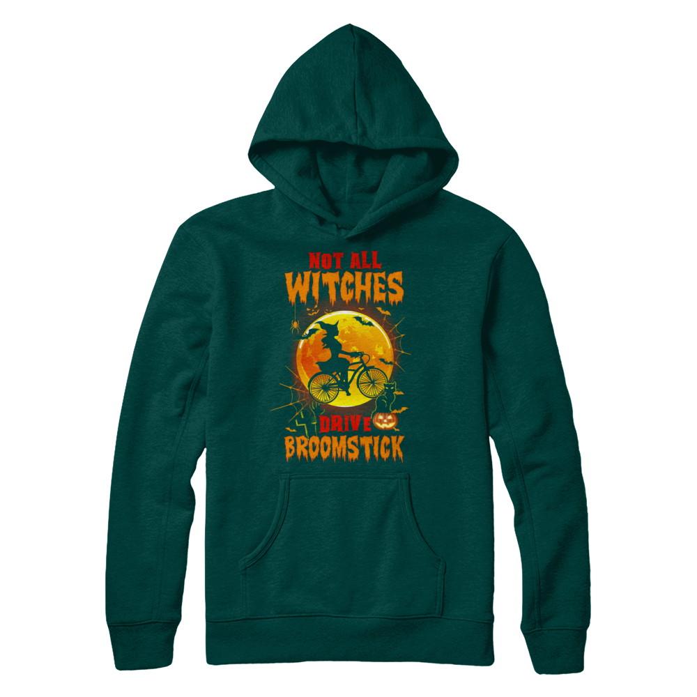 Not All Witches Drive Broom Funny Halloween Bicycle-T-Shirt & Sweatshirt-Pullover Hoodie-Deep Forest