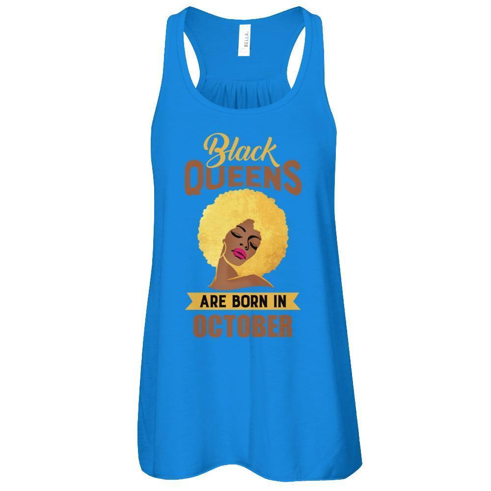 Black Queens Are Born In October-T-Shirt & Tank Top-Women's Flowy Racerback Tank-True Royal