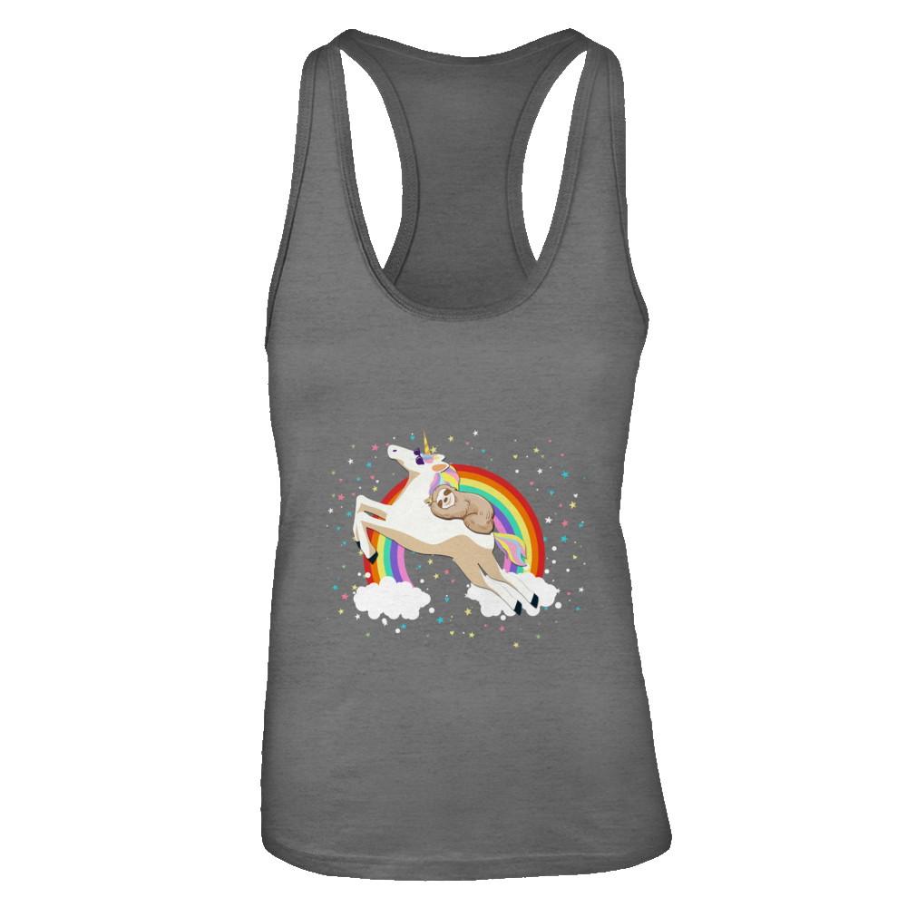 Funny Sloth Riding Unicorn Lover-T-Shirt & Tank Top-Women's Ideal Racerback Tank-Dark Grey