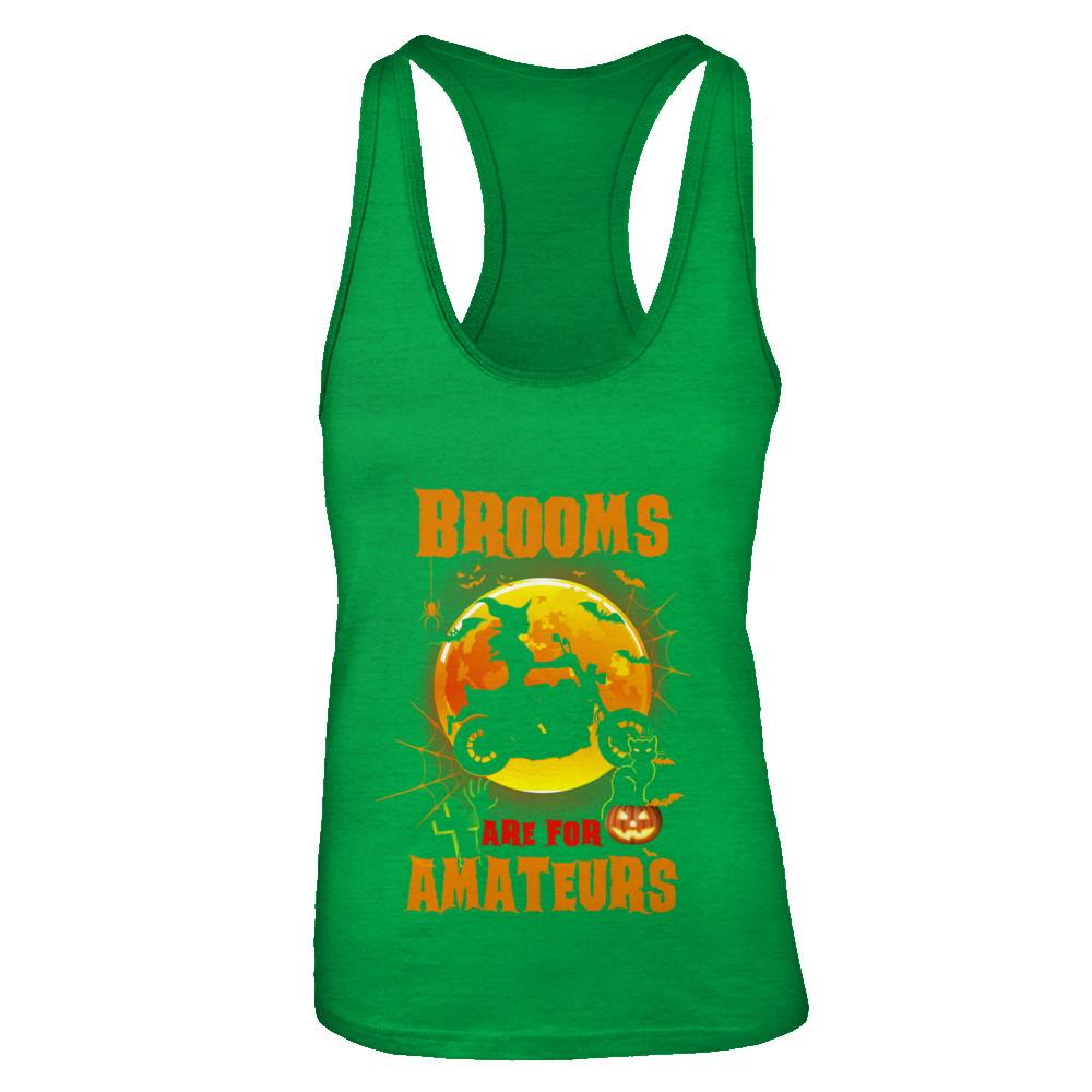 Brooms Are For Amateurs Funny Halloween Biker-T-Shirt & Tank Top-Women's Ideal Racerback Tank-Kelly Green