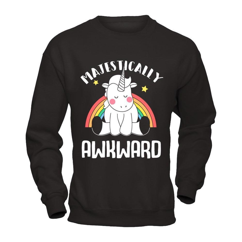 Unicorn Majestically Awkward-T-Shirt & Hoodie-Crewneck Sweatshirt-Black