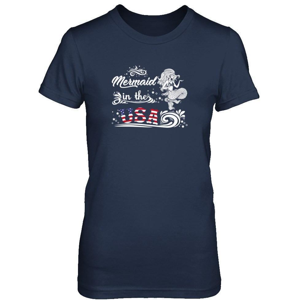 Mermaid In The Usa Flag-T-Shirt & Tank Top-Women's T-Shirt-Navy