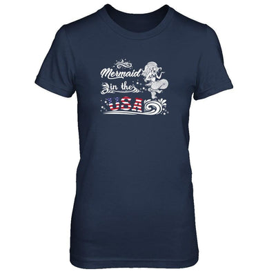 Mermaid In The Usa Flag-T-Shirt & Tank Top-Women's T-Shirt-Navy