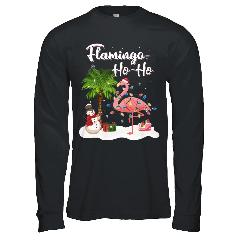 Flamingo Ho Ho Merry Christmas Gifts-T-Shirt & Hoodie-Long Sleeve T-Shirt-Black