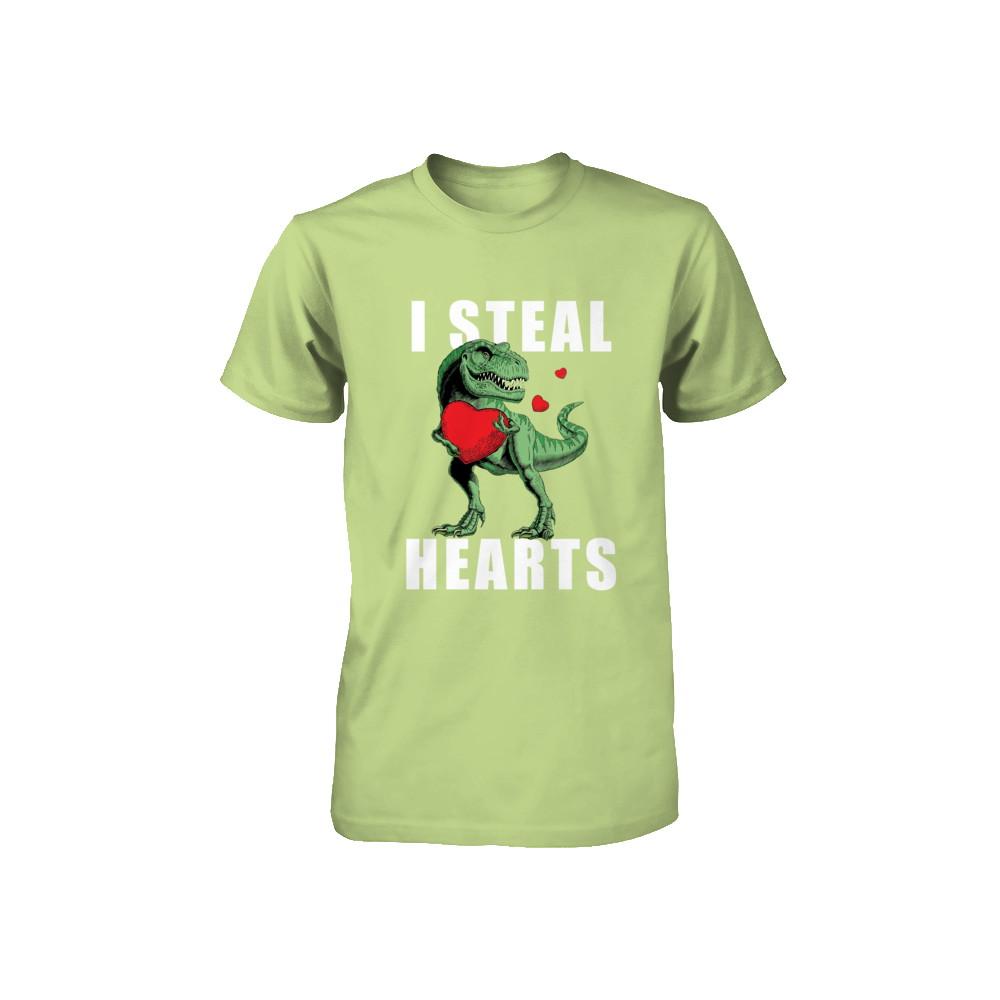 I Steal Hearts Funny Valentines Day Dinosaur T-Rex Boys Youth-Youth Shirt-Toddler T-Shirt-Key Lime
