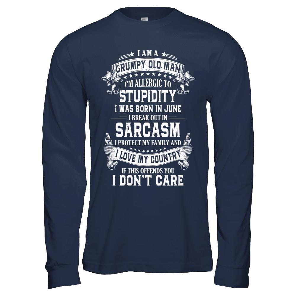 I Am A Grumpy Old Man I Was Born In June Birthday-T-Shirt & Hoodie-Long Sleeve T-Shirt-Navy