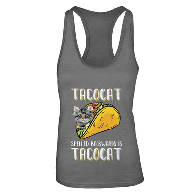 Tacocat Spelled Backwards Is Tacocat Tacos Cat-T-Shirt & Tank Top-Women's Ideal Racerback Tank-Dark Grey