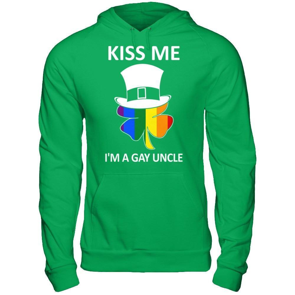 Kiss Me I'm A Gay Uncle Lgbt St Patrick's Day-T-Shirt & Hoodie-Pullover Hoodie-Irish Green