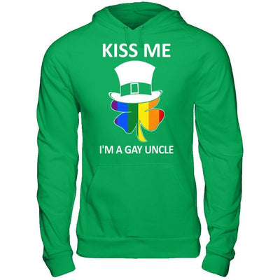 Kiss Me I'm A Gay Uncle Lgbt St Patrick's Day-T-Shirt & Hoodie-Pullover Hoodie-Irish Green