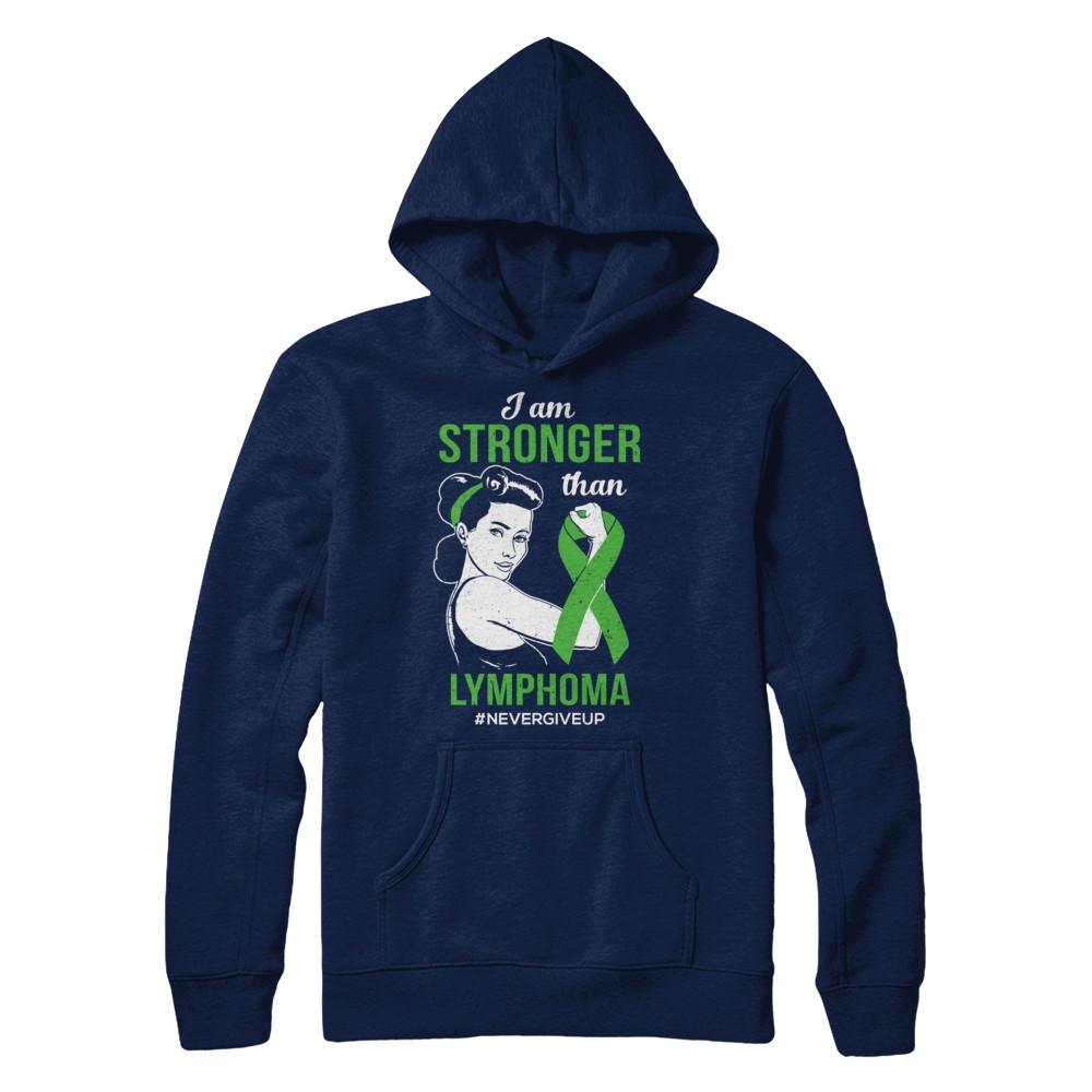 I Am Stronger Than Lymphoma Awareness Support-T-Shirt & Hoodie-Pullover Hoodie-Navy