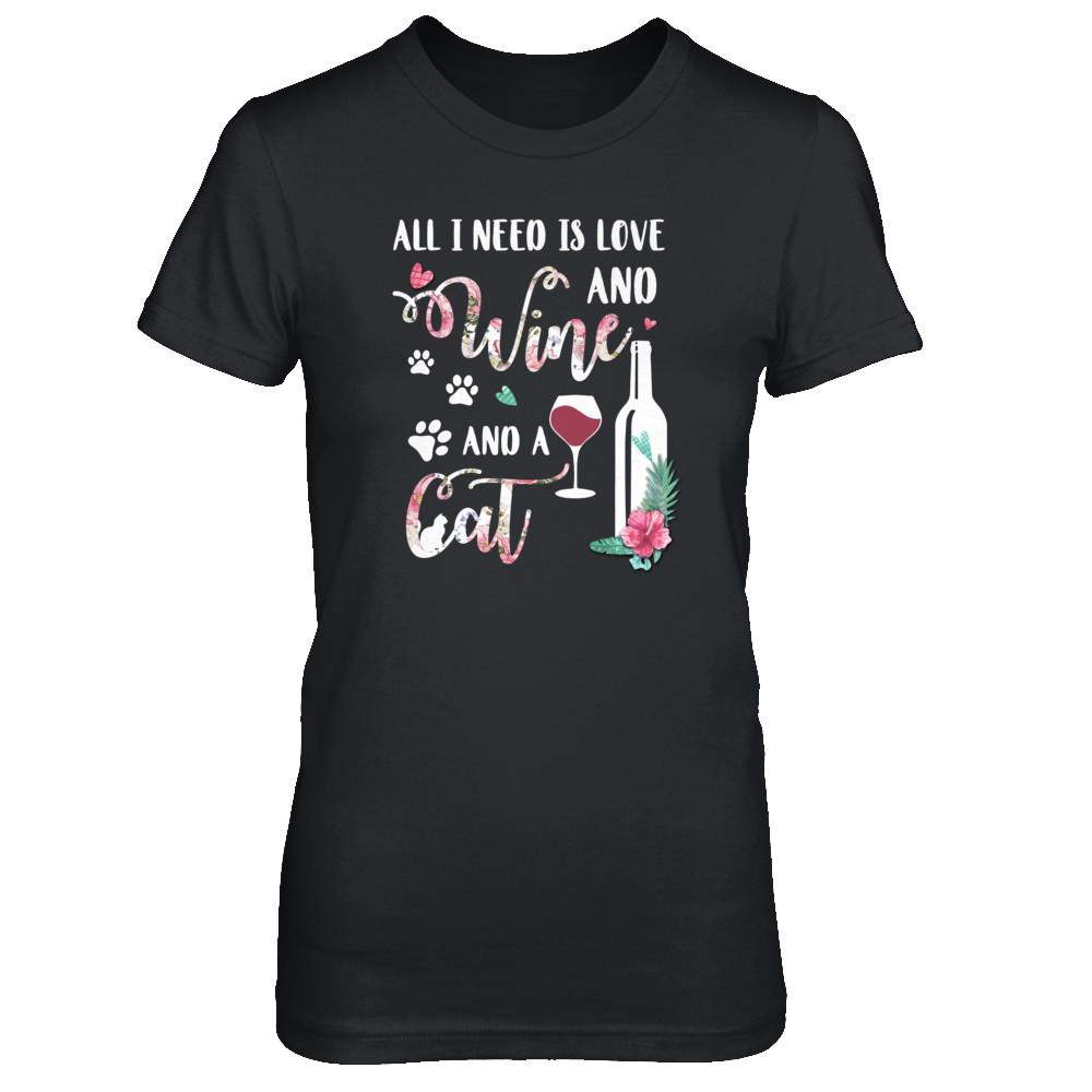 All I Need Is Love And Wine And A Cat-T-Shirt & Tank Top-Women's T-Shirt-Black