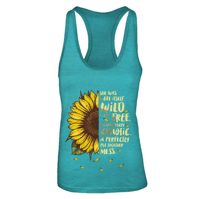 She Was Life Itself Wild And Free Vintage Sunflower-T-Shirt & Tank Top-Women's Ideal Racerback Tank-Tahiti Blue