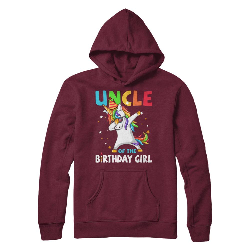 UNCLE Of The Birthday Girl Dabbing Unicorn Party-T-Shirt & Hoodie-Pullover Hoodie-Maroon