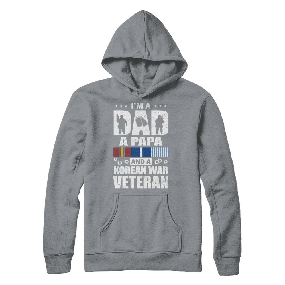 Dad A Papa And A Korean War Veteran Fathers Day-T-Shirt & Hoodie-Pullover Hoodie-Light Steel