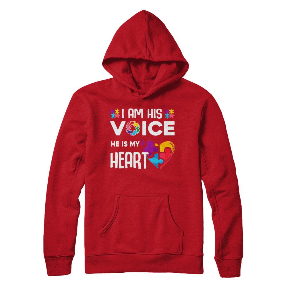 Autism Awareness I Am His Voice He Is My Heart Autism Mom-T-Shirt & Hoodie-Pullover Hoodie-Red