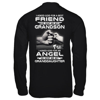 A Best Friend He Sent Me My Grandson & Angel Granddaughter-T-Shirt & Hoodie-Long Sleeve T-Shirt-Black