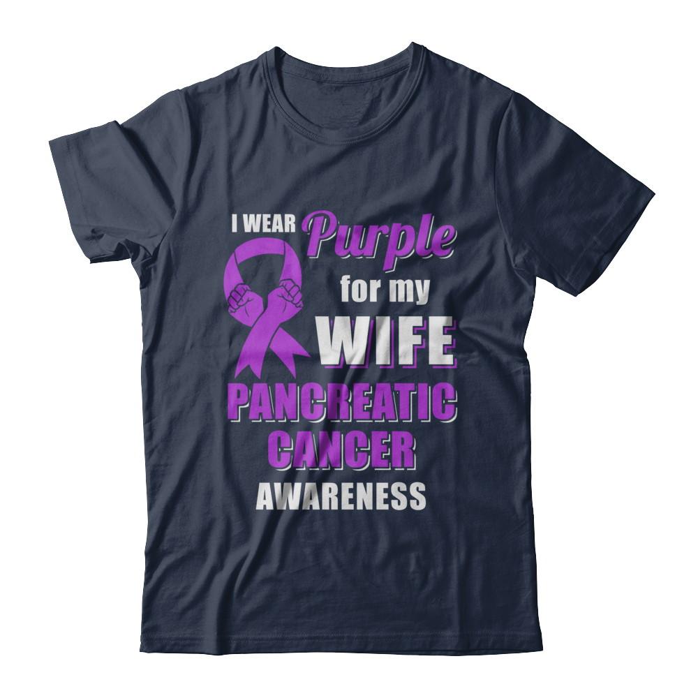 I Wear Purple For My Wife Pancreatic Cancer Husband-T-Shirt & Hoodie-Classic T-Shirt-Navy