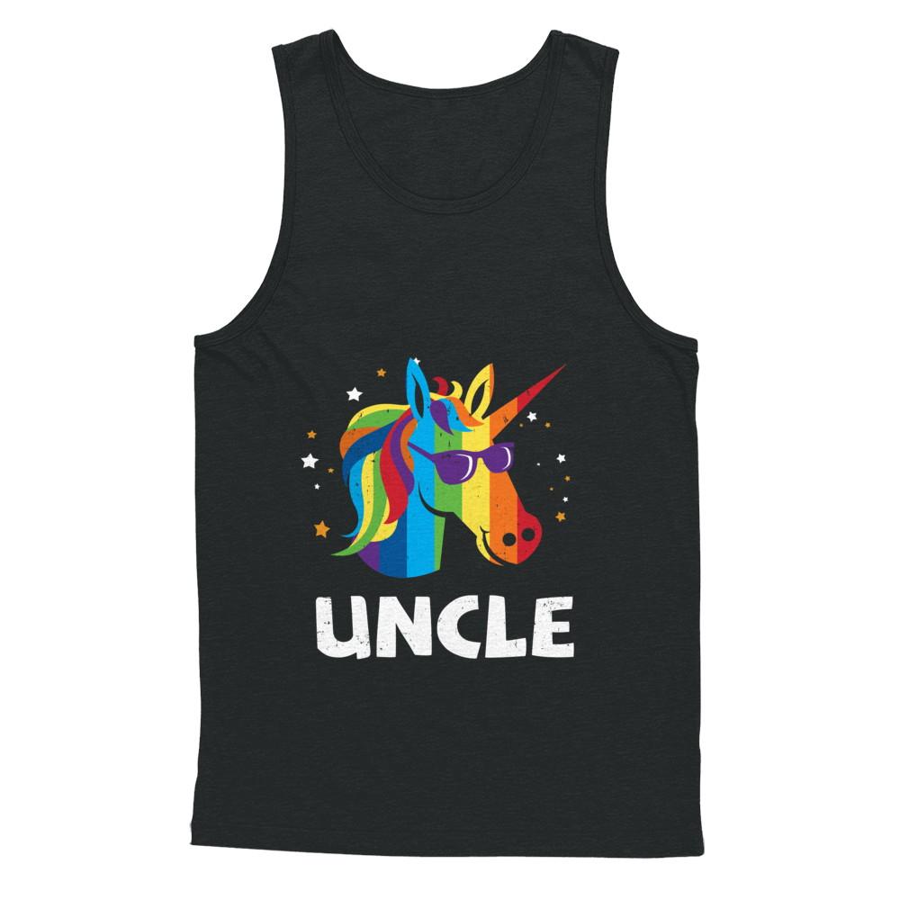 LGBT Pride Lesbian Gay Proud Uncle Unicorn-T-Shirt & Hoodie-Unisex Tank-Black