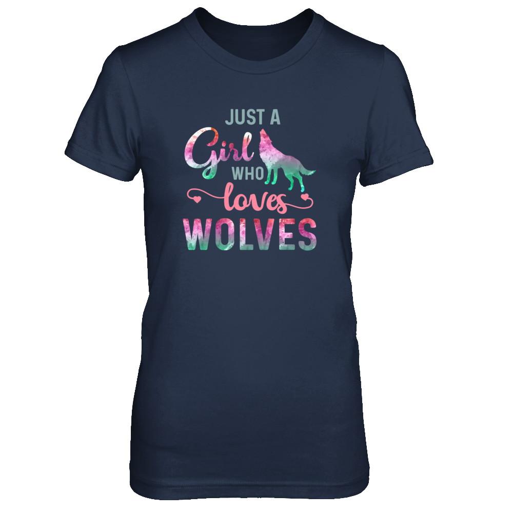 Just A Girl Who Loves Wolves Wolf Lover-T-Shirt & Tank Top-Women's T-Shirt-Navy