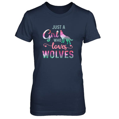 Just A Girl Who Loves Wolves Wolf Lover-T-Shirt & Tank Top-Women's T-Shirt-Navy