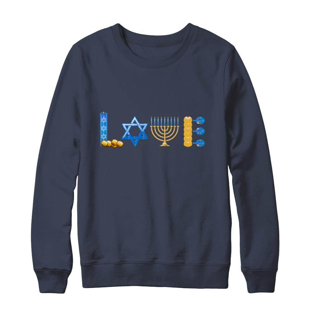 Jewish Love Happy Hanukkah Star Heart Gift-T-Shirt & Sweatshirt-Crewneck Sweatshirt-Navy