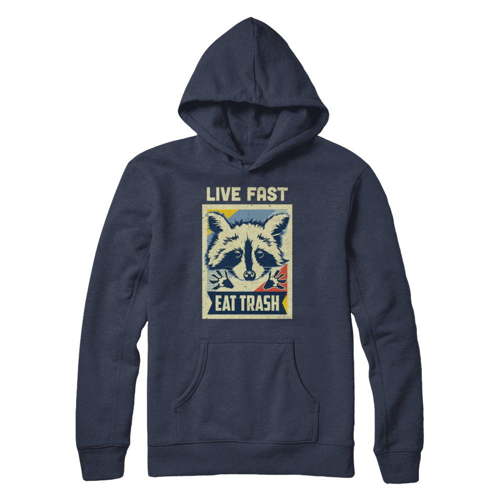Live Fast Eat Trash Racoon Raccoons Vintage Camping-T-Shirt & Hoodie-Pullover Hoodie-Navy