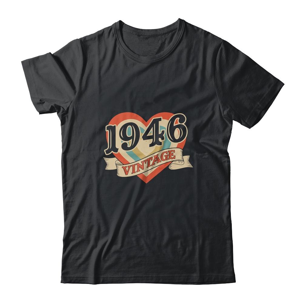 75th Birthday Gifts Classic Retro Heart Vintage 1946-T-Shirt & Tank Top-Classic T-Shirt-Black