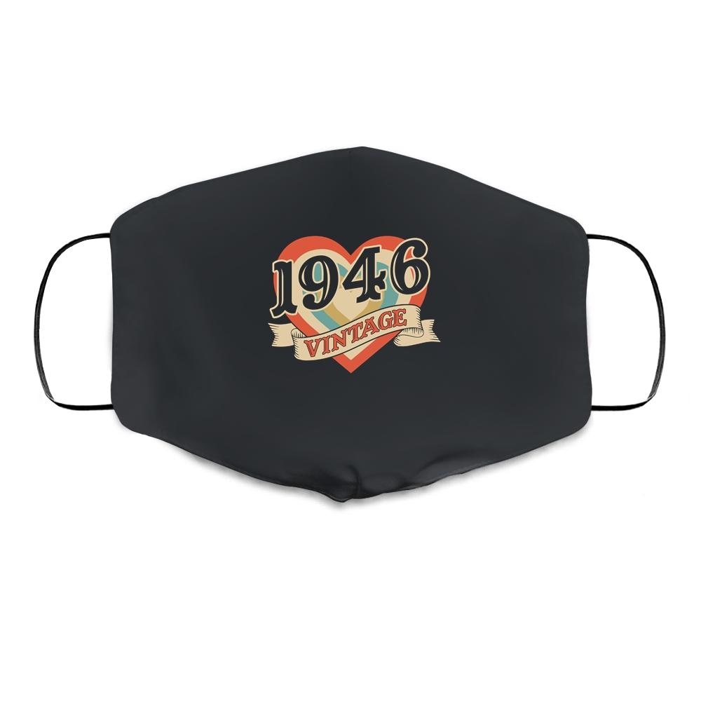 75th Birthday Gifts Classic Retro Heart Vintage 1946 Cloth Face Mask-Cloth Face Mask-Cloth Face Mask-Black